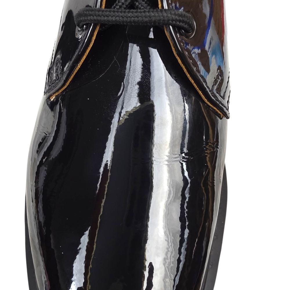 Dr. Martens Black Patent Leather 3-Eye Shoe with Yellow Stitching - Picture 7 of 12
